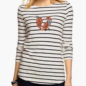 Talbots Long Sleeve Striped Shirt with Sequin Fox Detail